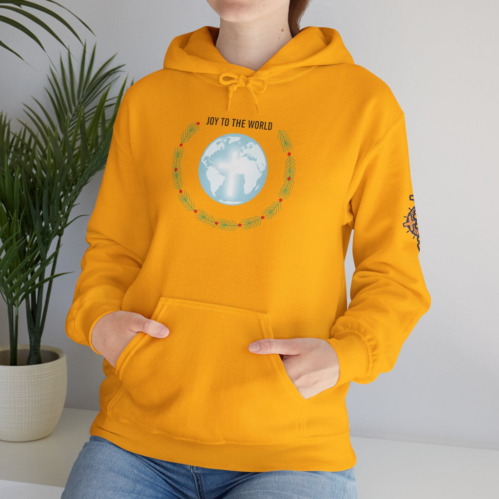 Joy to the World Hoodie – Wreath Earth Nativity Christian Christmas Sweatshirt for Isaiah 9:6 Holiday Faith & Festive Joy Printify