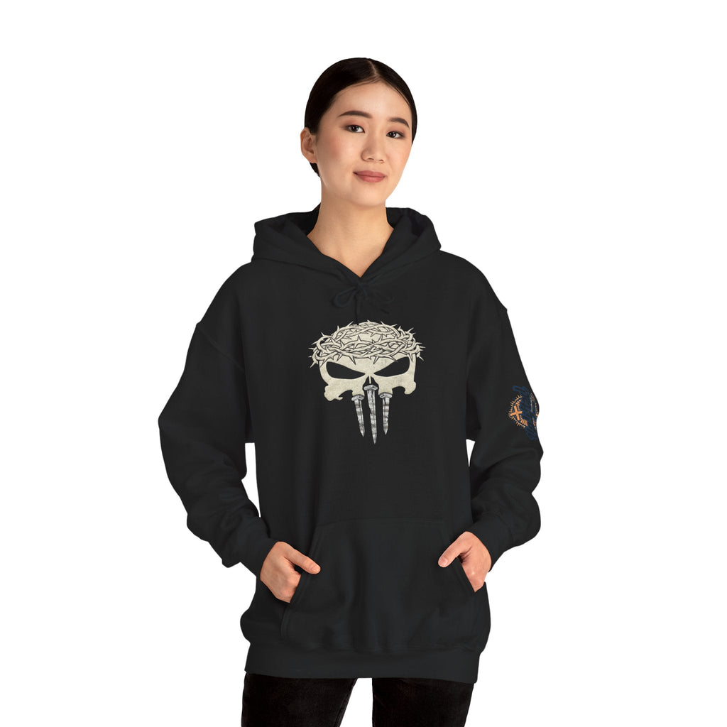 Christian Skull Hoodie - Crown of Thorns & Nails - Warrior Faith Hoodie Printify