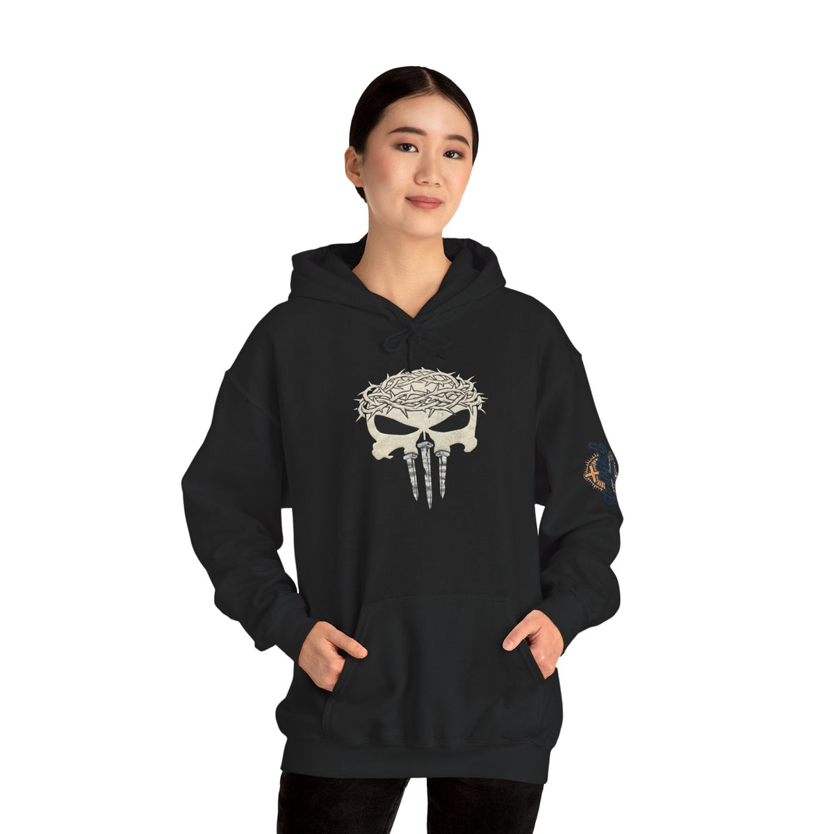 Christian Skull Hoodie - Crown of Thorns & Nails - Warrior Faith Hoodie Printify