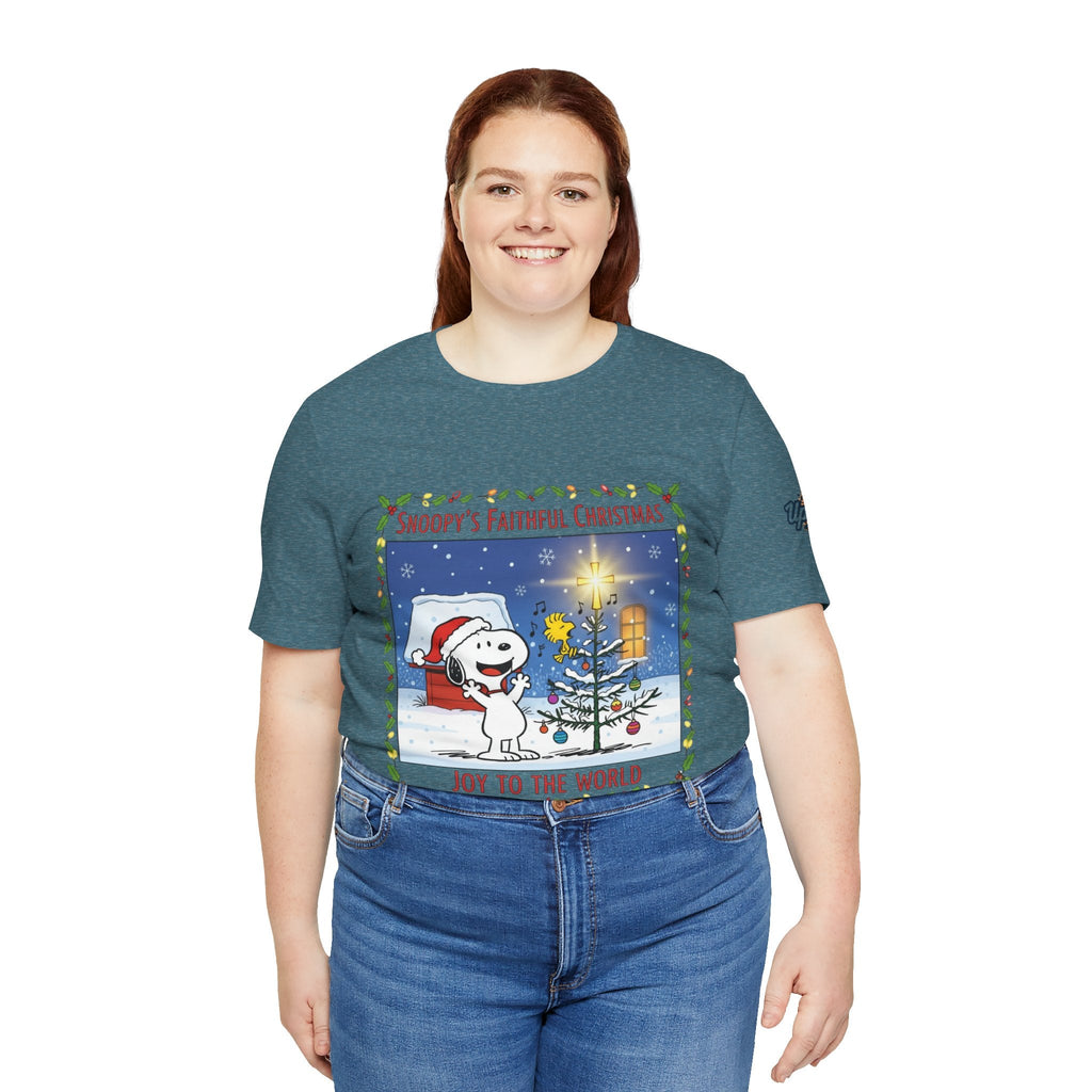 🎄 Faithful Christmas Friends – Christian Holiday T-Shirt | Festive Tree & Cartoon Duo | Heartwarming Christmas Tee by Uplifted Gear Printify