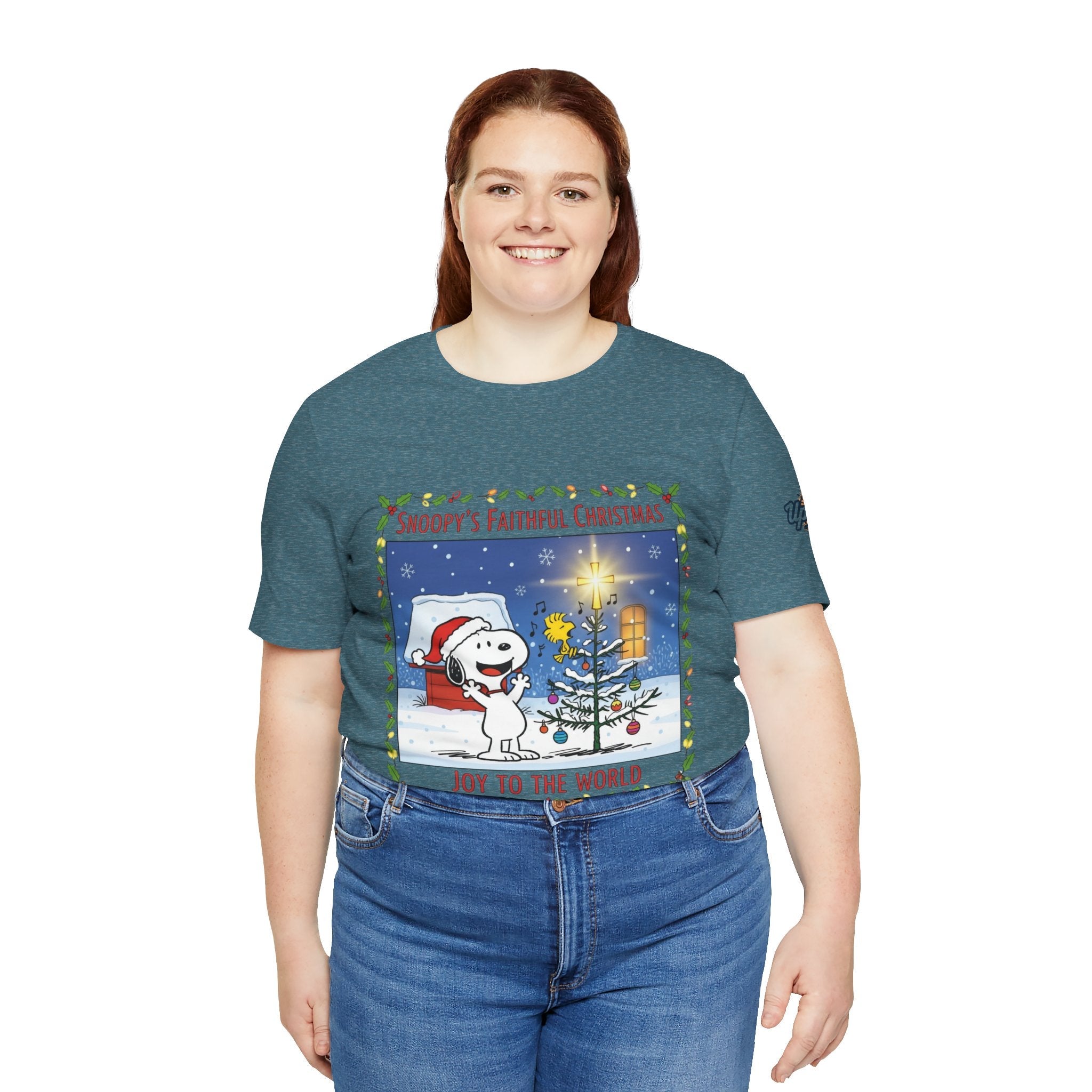🎄 Faithful Christmas Friends – Christian Holiday T-Shirt | Festive Tree & Cartoon Duo | Heartwarming Christmas Tee by Uplifted Gear Printify