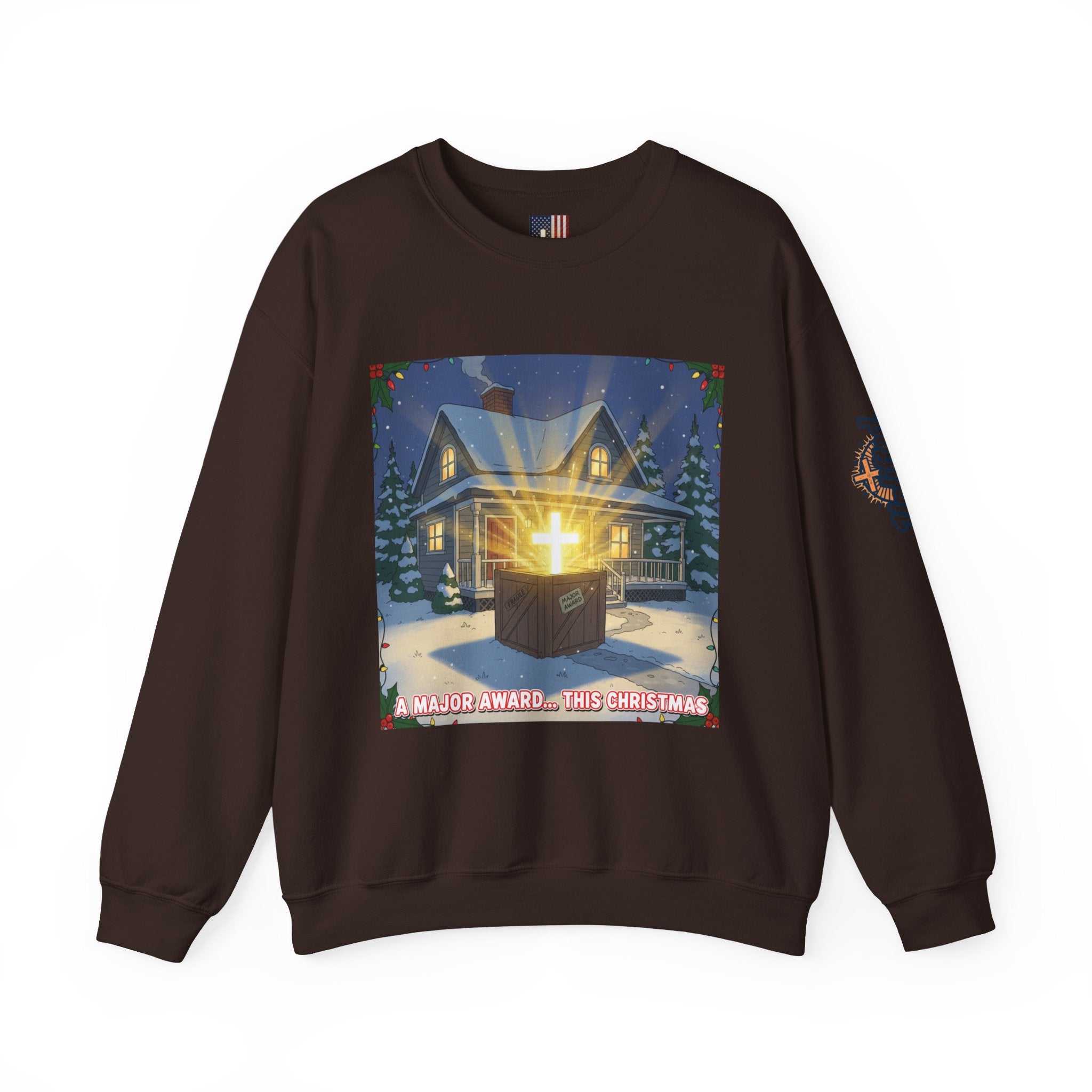 A Major Award This Christmas Sweatshirt – Fragile Leg Lamp Parody Cross Unboxing Christian Sweatshirt for Hilarious Faith & Holiday Glow Printify