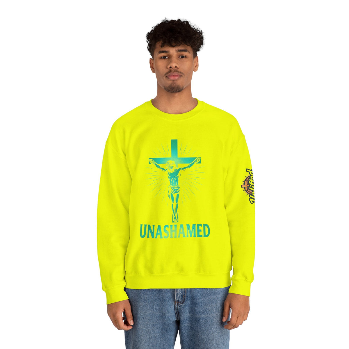Unashamed Sweatshirt – Romans 1:16 Crucifixion Christian Sweatshirt for Bold Unwavering Faith Printify