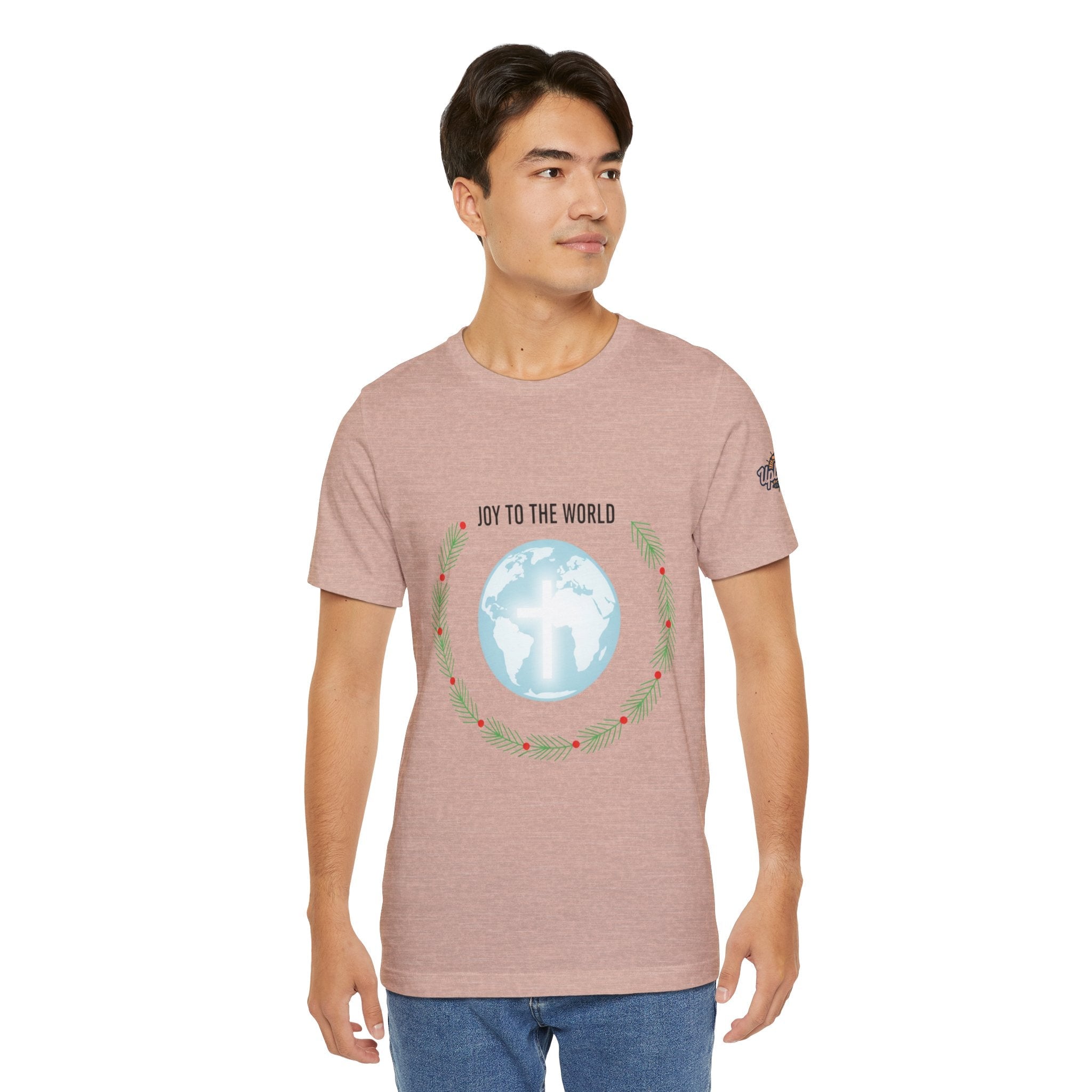 Joy to the World T-shirt – Wreath Earth Nativity Christian Christmas T-shirt for Isaiah 9:6 Holiday Faith & Festive Joy Printify