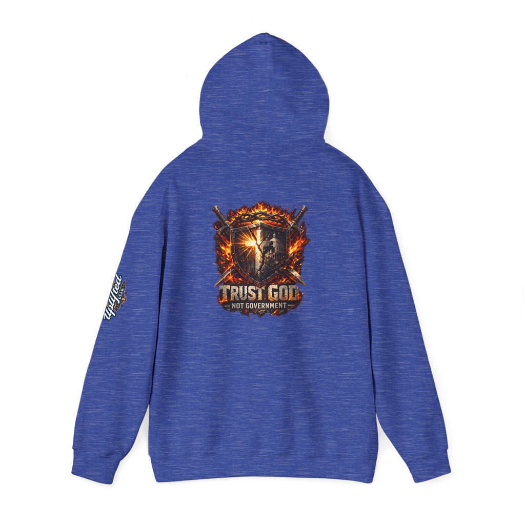 Trust God Not Government Shield Hoodie — Patriotic Christian Faith Hoodie Printify