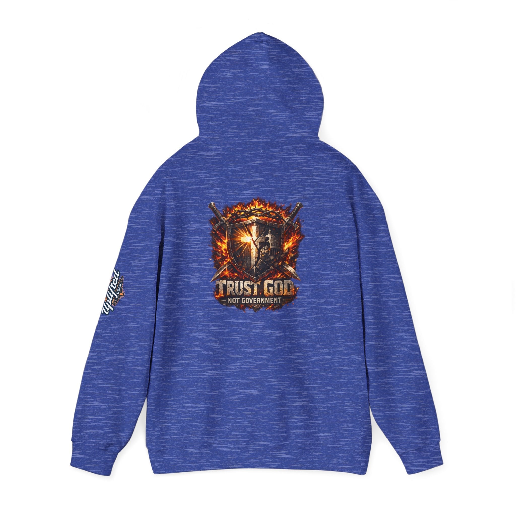 Trust God Not Government Shield Hoodie — Patriotic Christian Faith Hoodie Printify