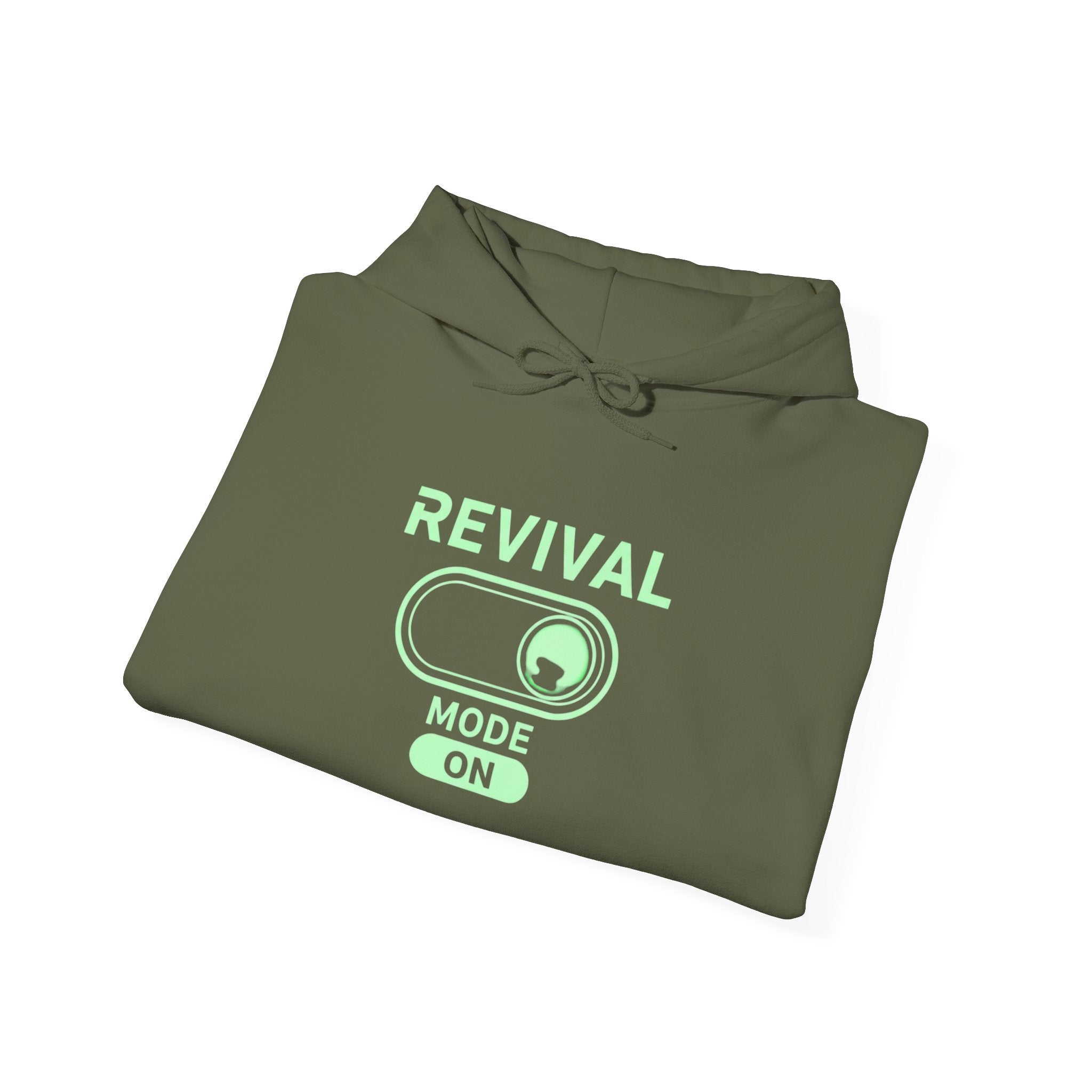 🔥 Revival Mode: ON – Christian Techwear Hoodie | Glowing Green Faith Switch | Futuristic Jesus Shirt | Activate Your Spiritual Awakening | Uplifted Gear Printify