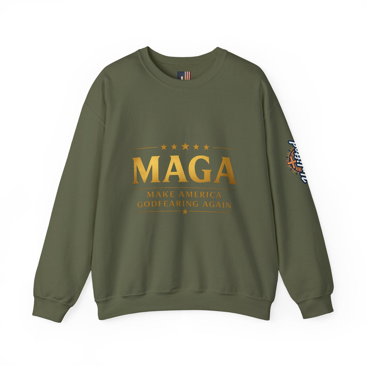 Sweatshirt — "MAGA Make America Godfearing Again" Gold Logo Crewneck Printify