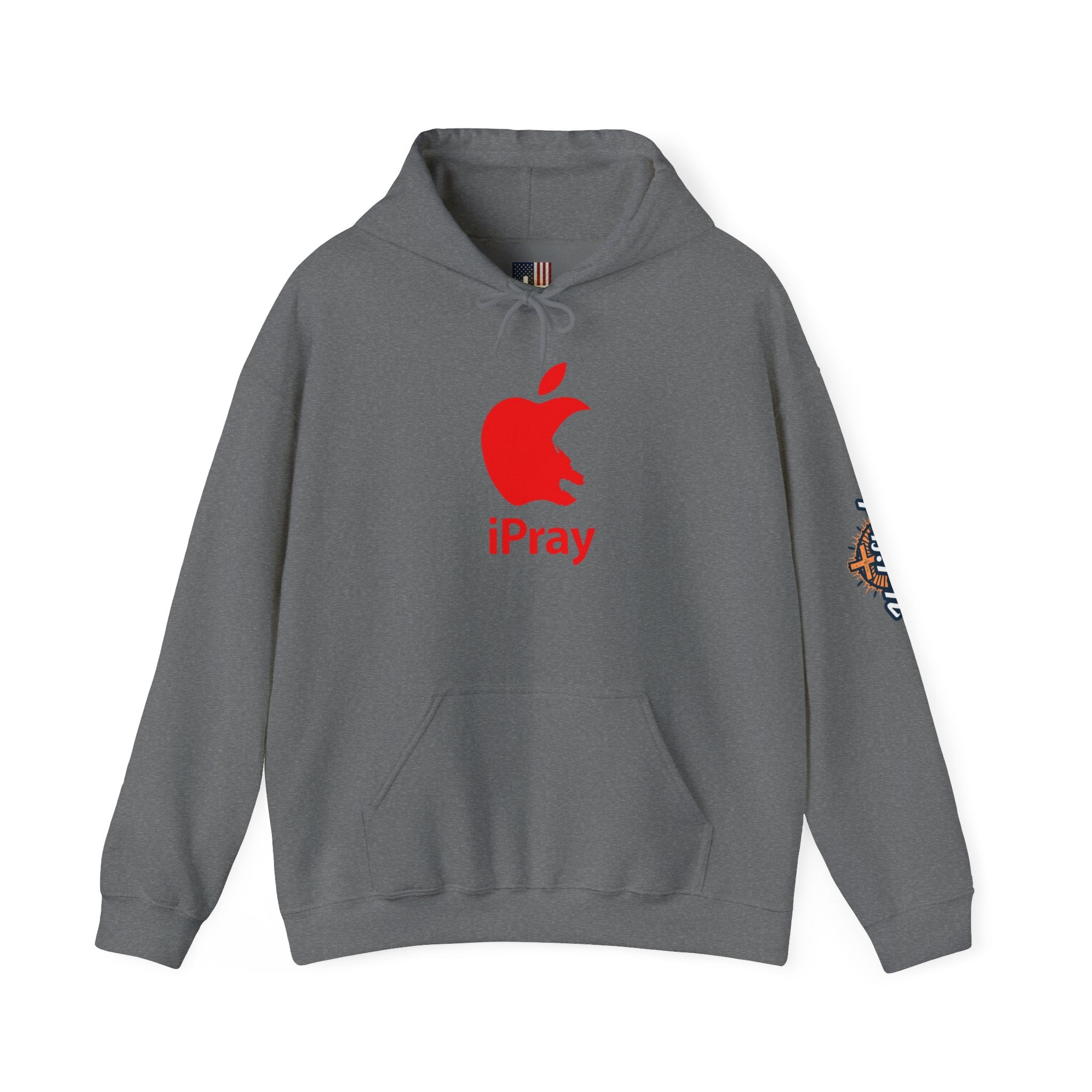 iPray Apple Logo Hoodie — Funny Christian Hoodie (Minimal Red Apple Graphic) Printify