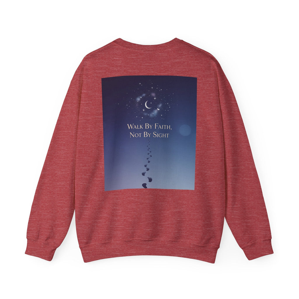Walk by Faith, Not by Sight Sweatshirt – Moonlit Footprints Christian Sweatshirt for Cozy Nights Printify