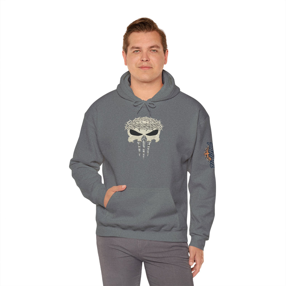Christian Skull Hoodie - Crown of Thorns & Nails - Warrior Faith Hoodie Printify