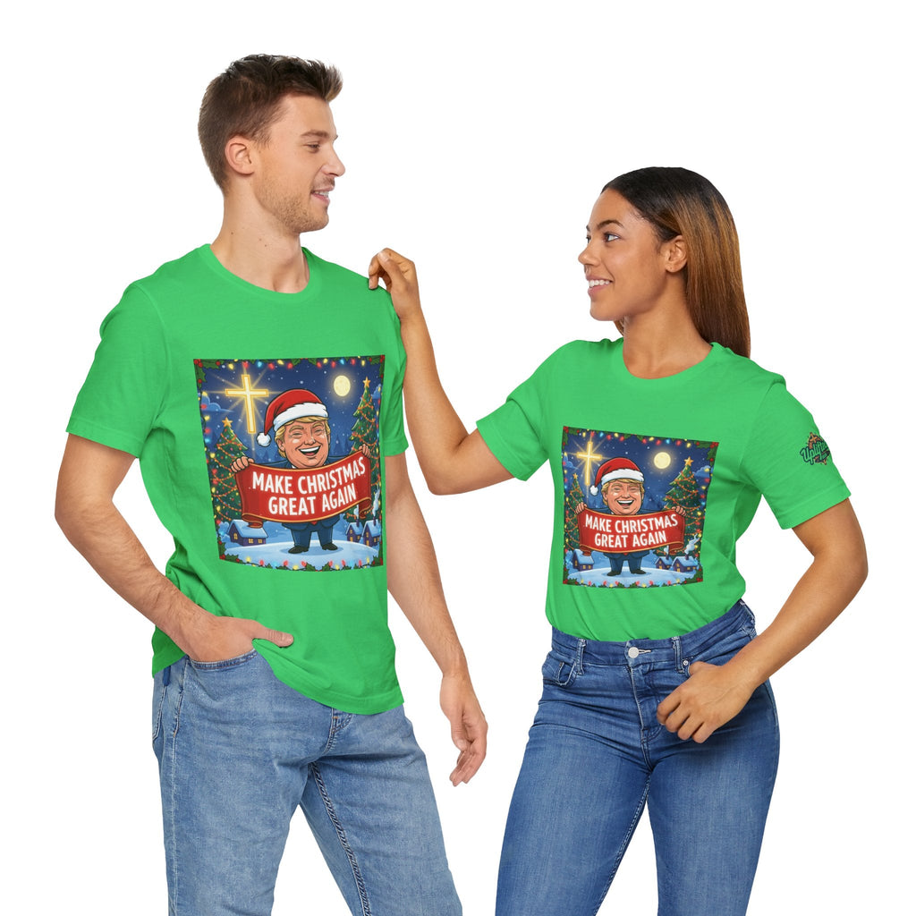 🎄 Make Christmas Great Again – Patriotic Christian Christmas T-Shirt | Bold Holiday Faith Tee | Red & White Banner Design | Uplifted Gear Printify