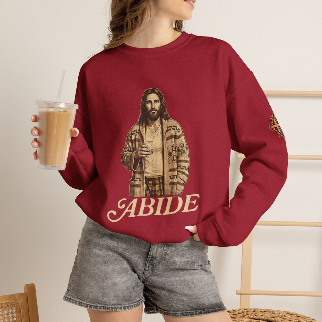Abide Jesus Sweatshirt — Vintage 'The Dude' Religious Graphic Sweatshirt Printify