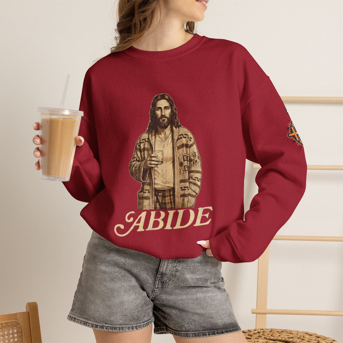 Abide Jesus Sweatshirt — Vintage 'The Dude' Religious Graphic Sweatshirt Printify