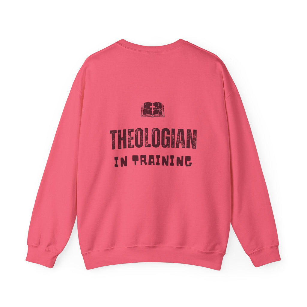 Theologian in Training Sweatshirt – Open Bible & Cross Christian Sweatshirt for Faithful Growth Printify
