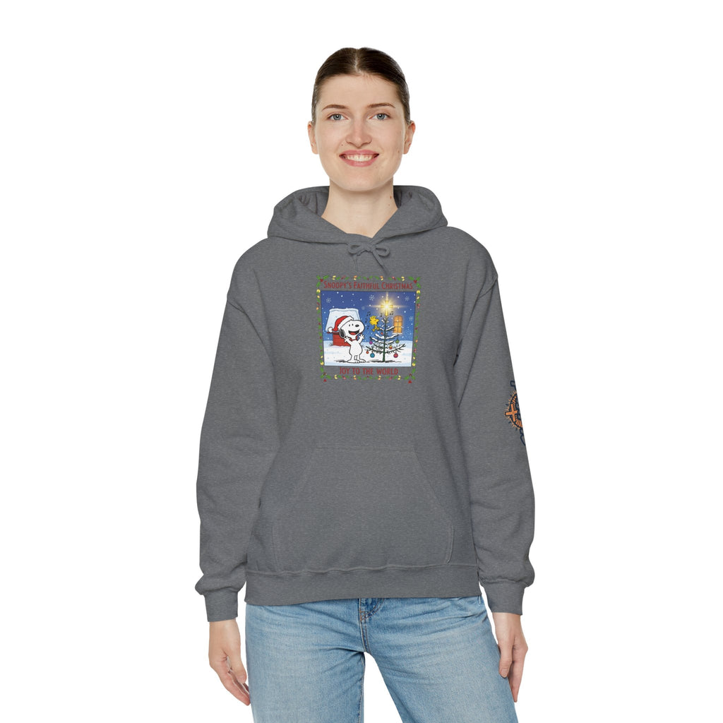 🎄 Faithful Christmas Friends – Christian Holiday Hoodie | Festive Tree & Cartoon Duo | Heartwarming Christmas Tee by Uplifted Gear Printify