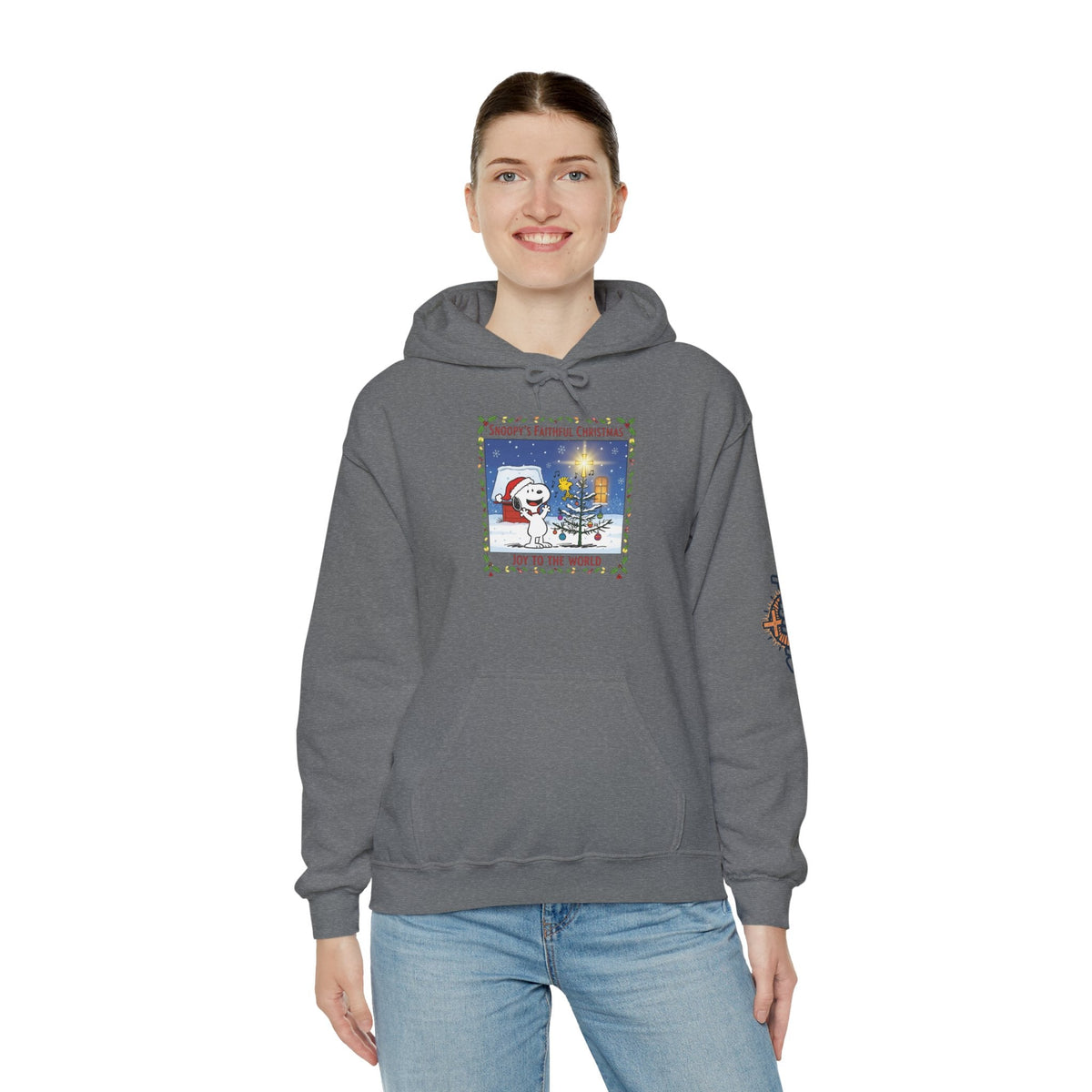 🎄 Faithful Christmas Friends – Christian Holiday Hoodie | Festive Tree & Cartoon Duo | Heartwarming Christmas Tee by Uplifted Gear Printify