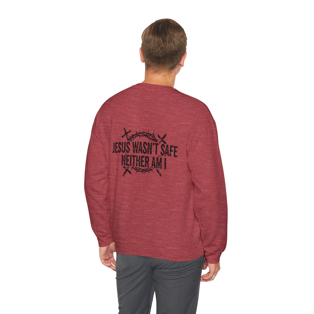 ⚡ Jesus Wasn’t Safe – Neither Am I | Bold Christian Sweatshirt | Storm-Walking Faith Tee | Minimalist Black & White Design | Uplifted Gear Printify