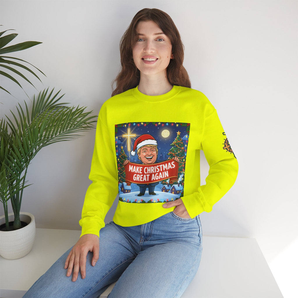 🎄 Make Christmas Great Again – Patriotic Christian Christmas Sweatshirt | Bold Holiday Faith Tee | Red & White Banner Design | Uplifted Gear Printify