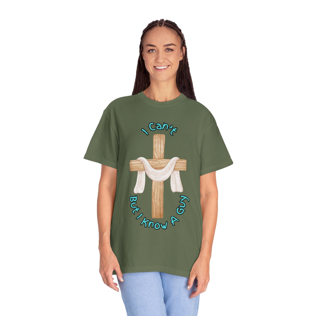 I Can’t, But I Know a Guy T-Shirt – Jesus Cross Christian Tee for Faithful Humor Printify