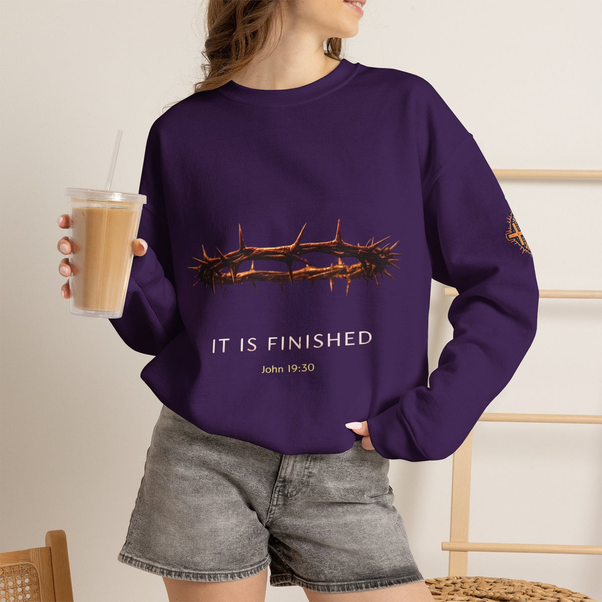 It Is Finished Crown of Thorns Sweatshirt — Christian John 19:30 Faith Sweatshirt Printify