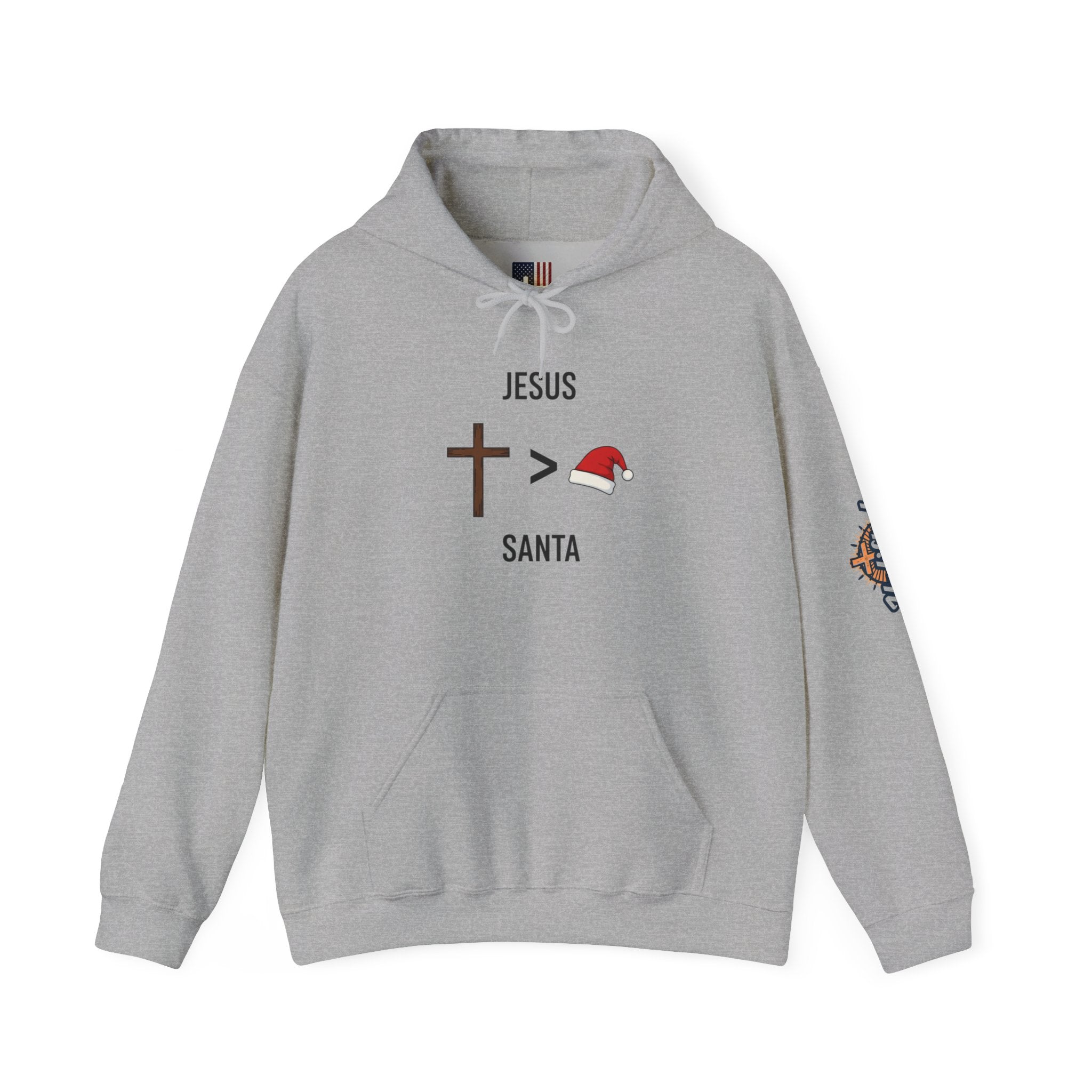 🎄 Jesus > Santa – Minimalist Christian Christmas Hoodie | Bold Faith Over Holiday Tee | Cross vs Santa Hat Design | Uplifted Gear Printify