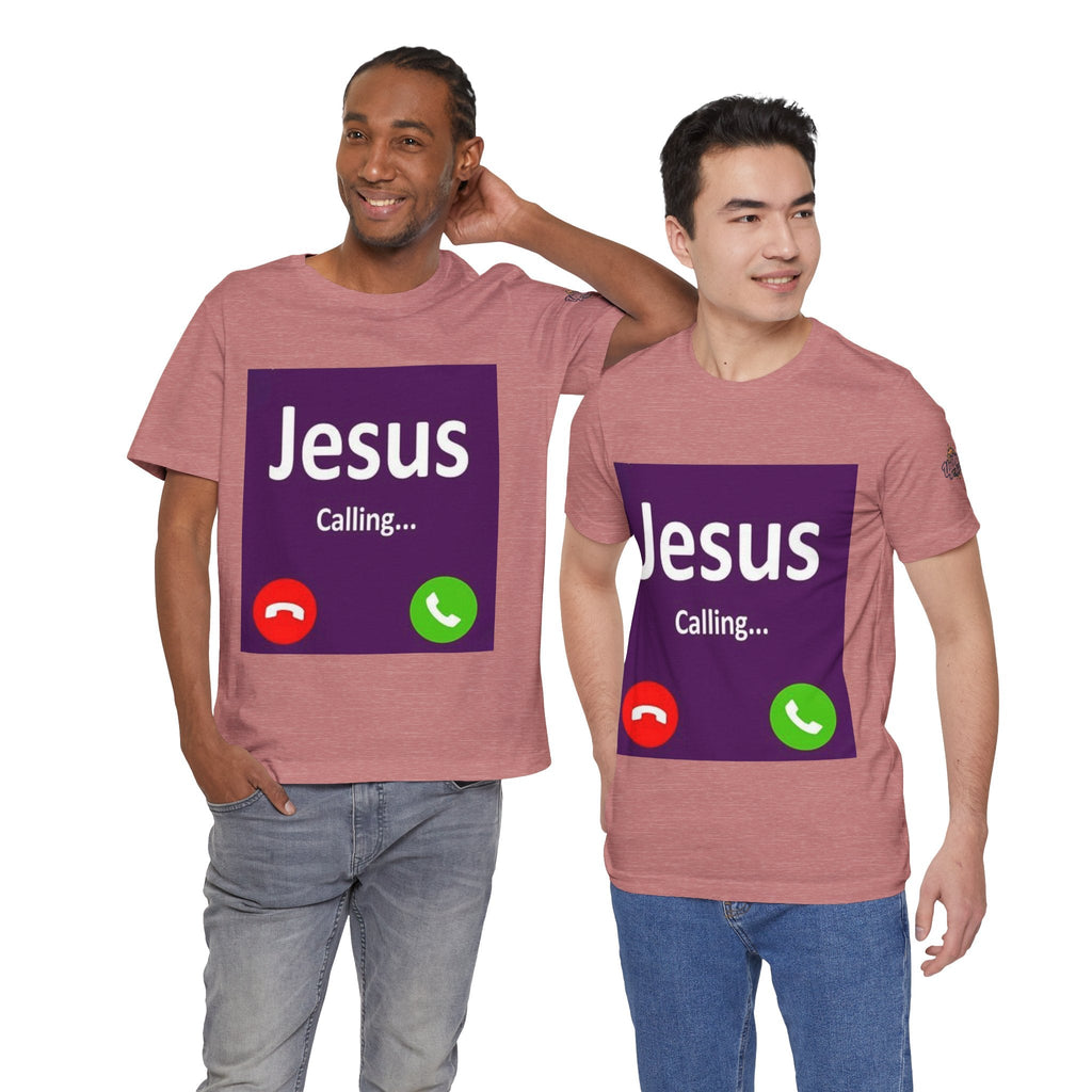 Jesus Calling T-shirt – Funny Cell Phone Screen Christian T-shirt for Divine Connection & Faith Humor Printify