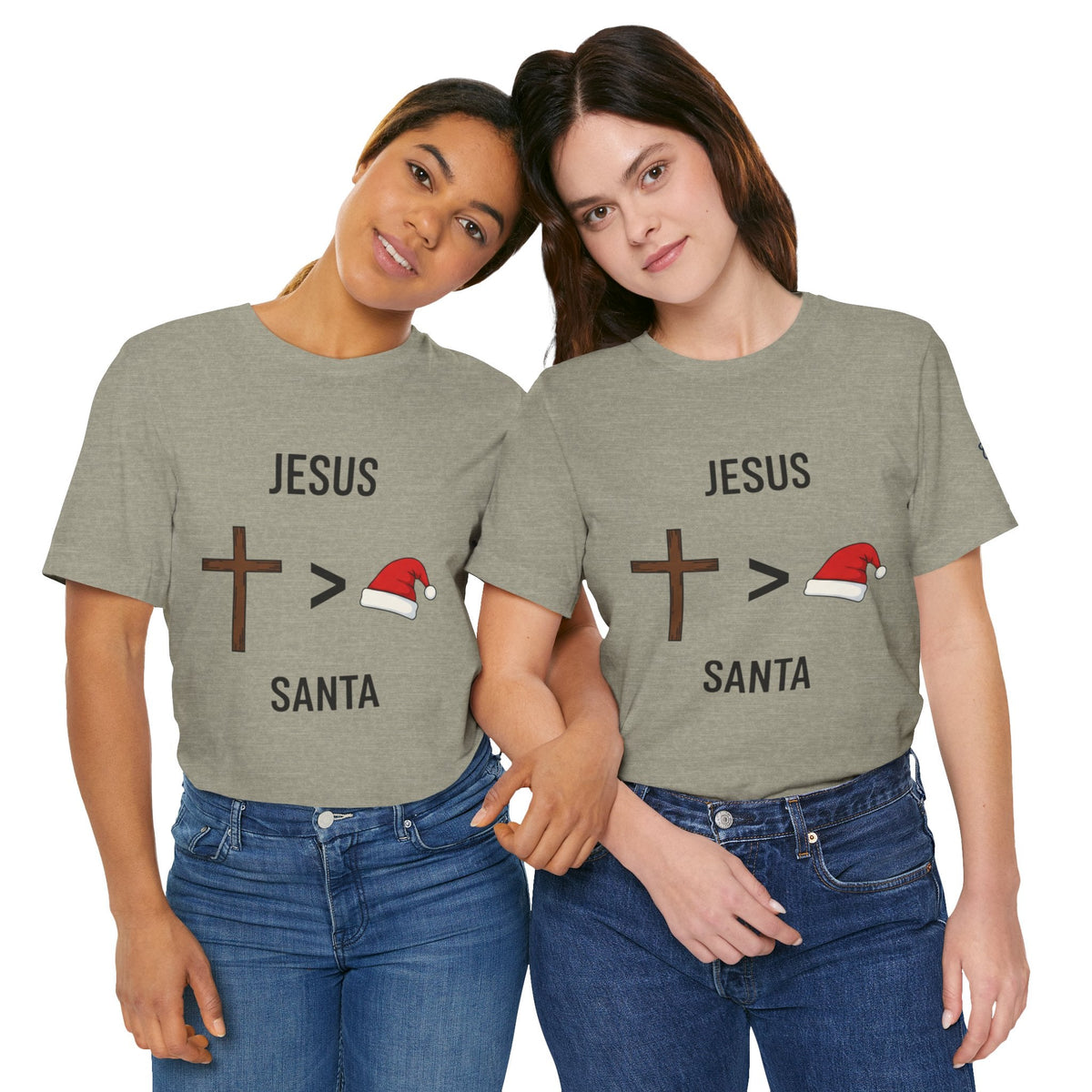 🎄 Jesus > Santa – Minimalist Christian Christmas T-Shirt | Bold Faith Over Holiday Tee | Cross vs Santa Hat Design | Uplifted Gear Printify