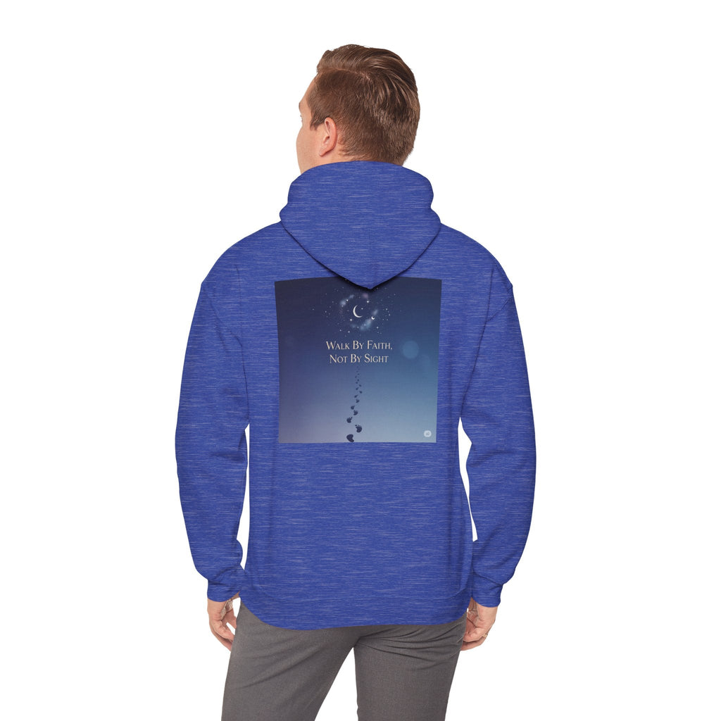 Walk by Faith, Not by Sight Hoodie – Moonlit Footprints Christian Hoodie for Cozy Nights Printify