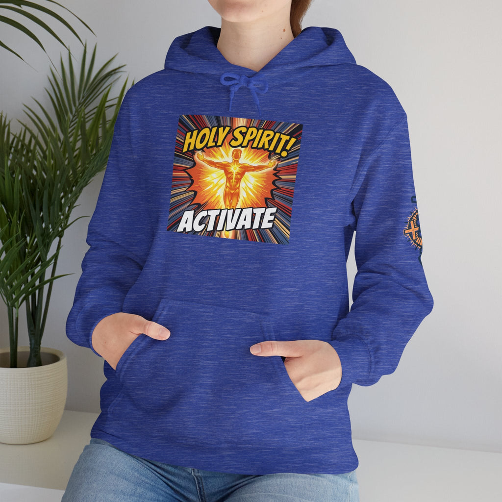 Holy Spirit Activate Hoodie – Superhero Christian Sweatshirt with Vibrant Power-Up Design for Faith-Fueled Boldness Printify