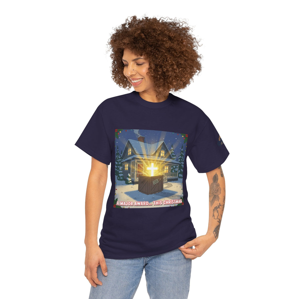 A Major Award This Christmas T-shirt – Fragile Leg Lamp Parody Cross Unboxing Christian T-shirt for Hilarious Faith & Holiday Glow Printify