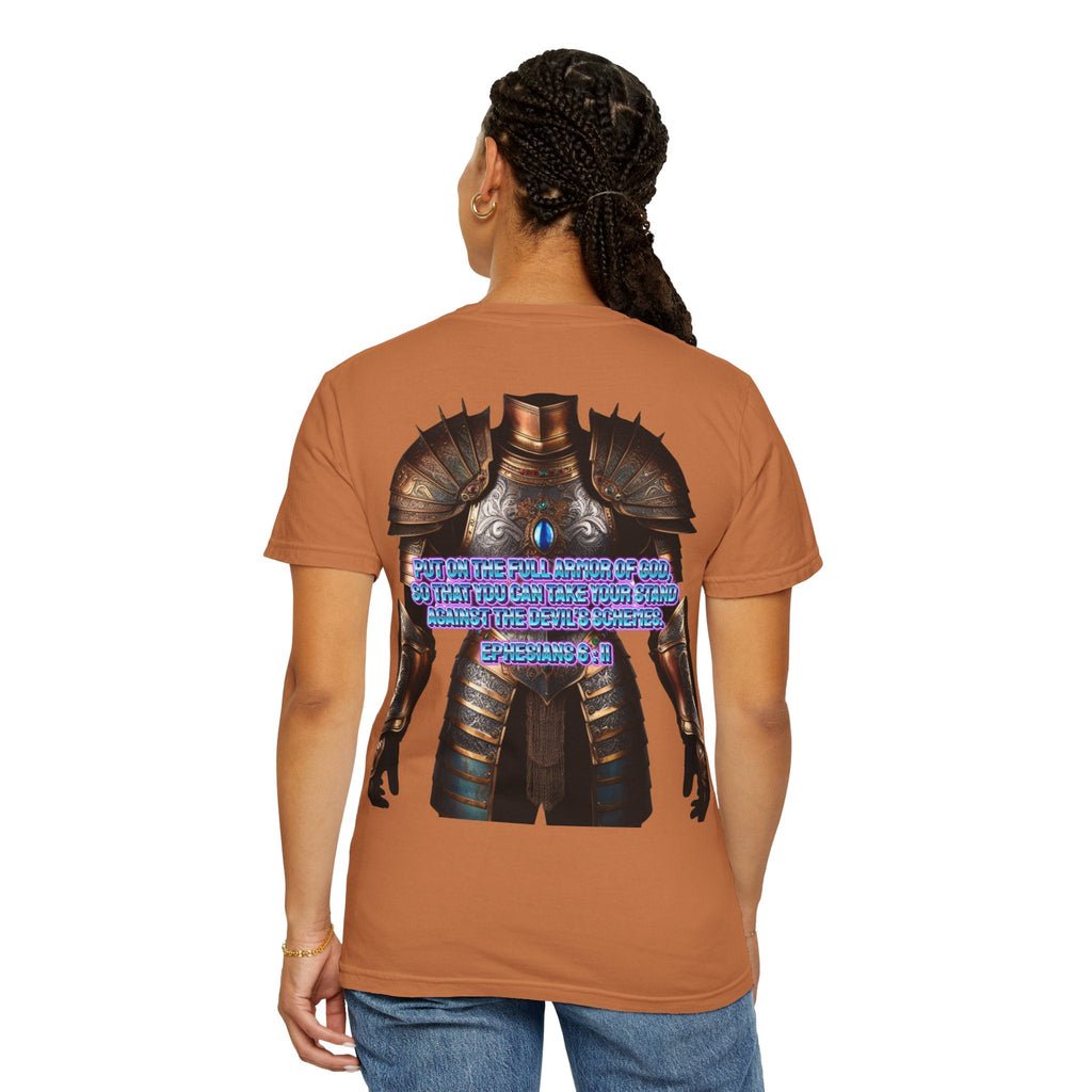 Religious Graphic Tee with Armor Of God Design - Unisex Garment-Dyed T-shirt Printify