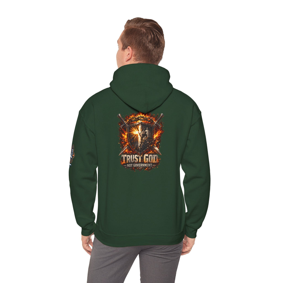 Trust God Not Government Shield Hoodie — Patriotic Christian Faith Hoodie Printify