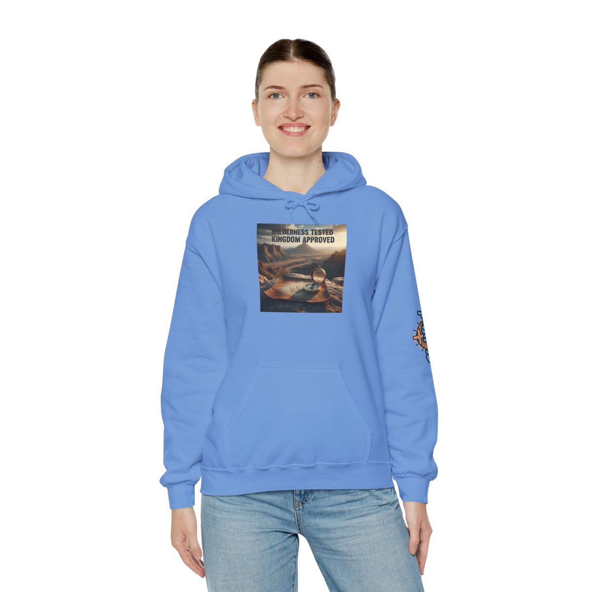 Wilderness Tested Kingdom Approved Hoodie – Mountain Desert Compass Crown Christian Sweatshirt for Biblical Adventure Faith Printify