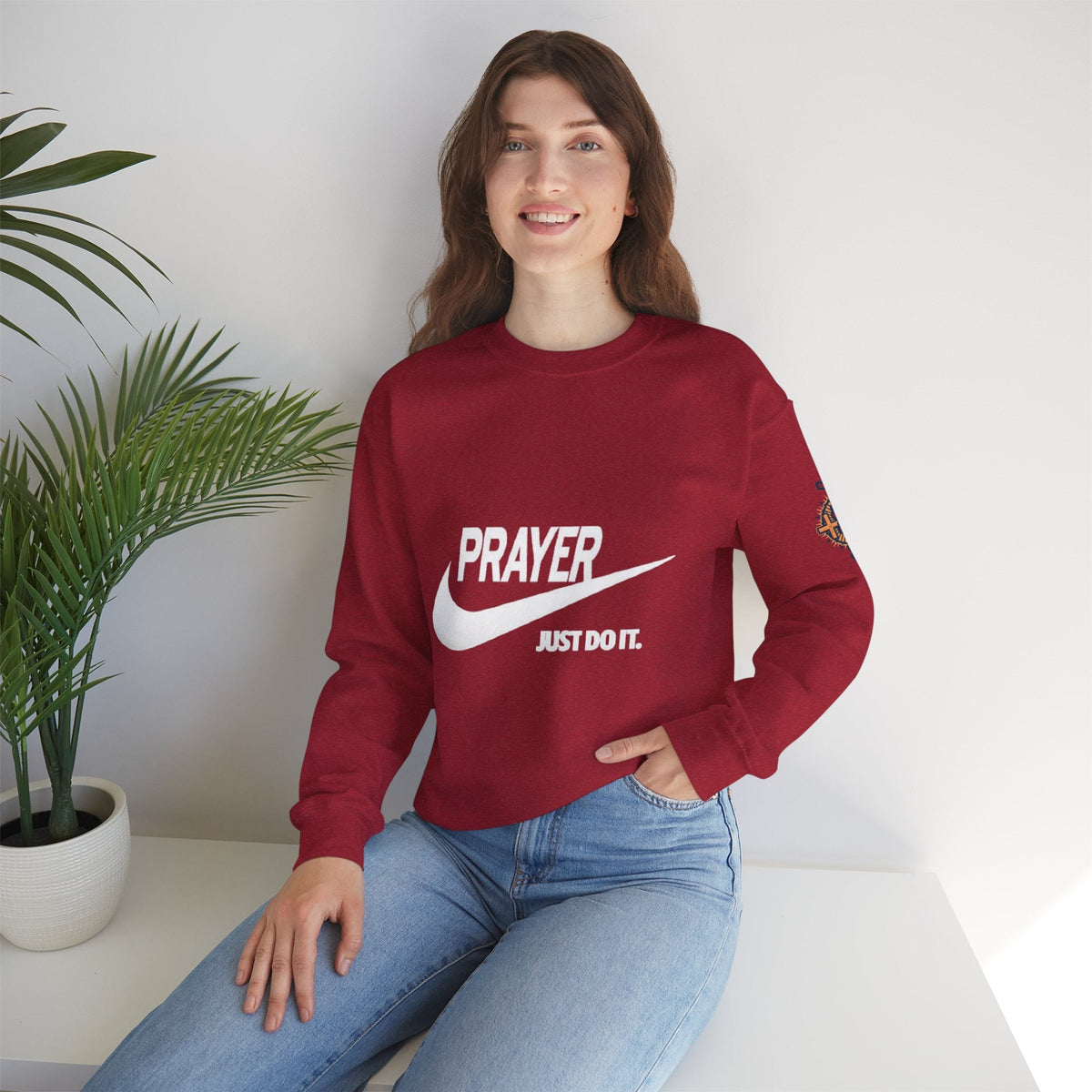 Prayer Just Do It Sweatshirt - Funny Christian Nike Parody Sweatshirt - Faith Gear Printify