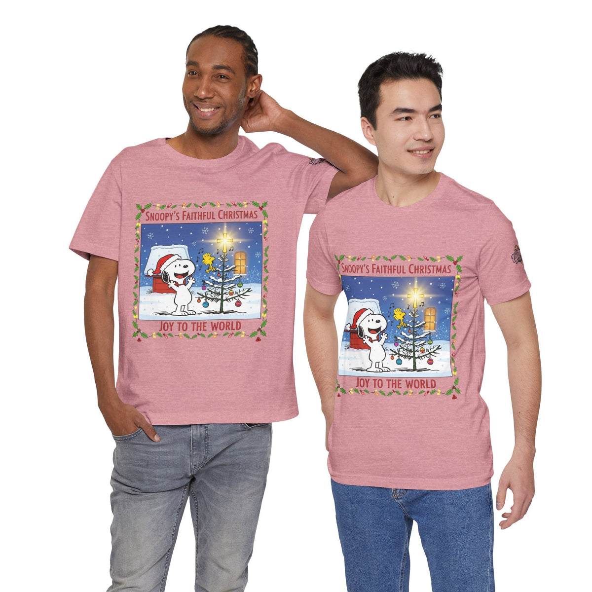 🎄 Faithful Christmas Friends – Christian Holiday T-Shirt | Festive Tree & Cartoon Duo | Heartwarming Christmas Tee by Uplifted Gear Printify