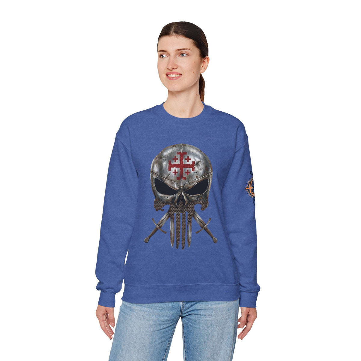 Crusader Knight Christian Skull Sweatshirt - Warrior Armor of God Sweatshirt Printify