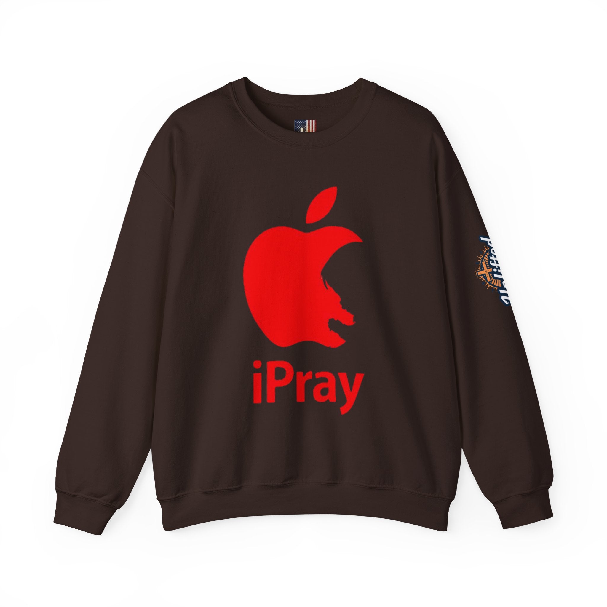 iPray Apple Logo Sweatshirt — Funny Christian Sweatshirt (Minimal Red Apple Graphic) Printify