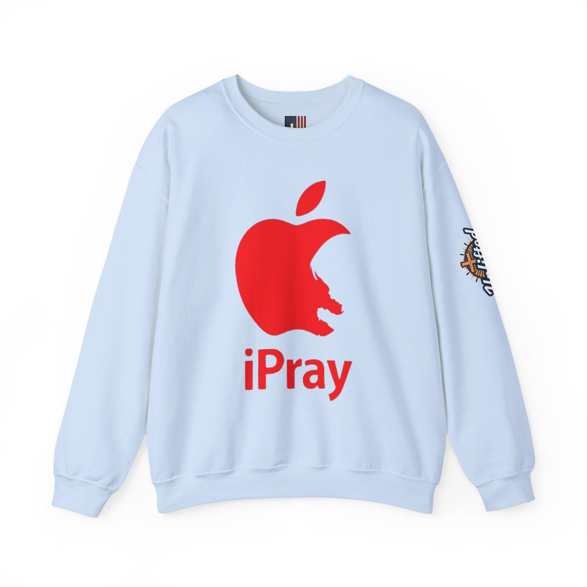 iPray Apple Logo Sweatshirt — Funny Christian Sweatshirt (Minimal Red Apple Graphic) Printify