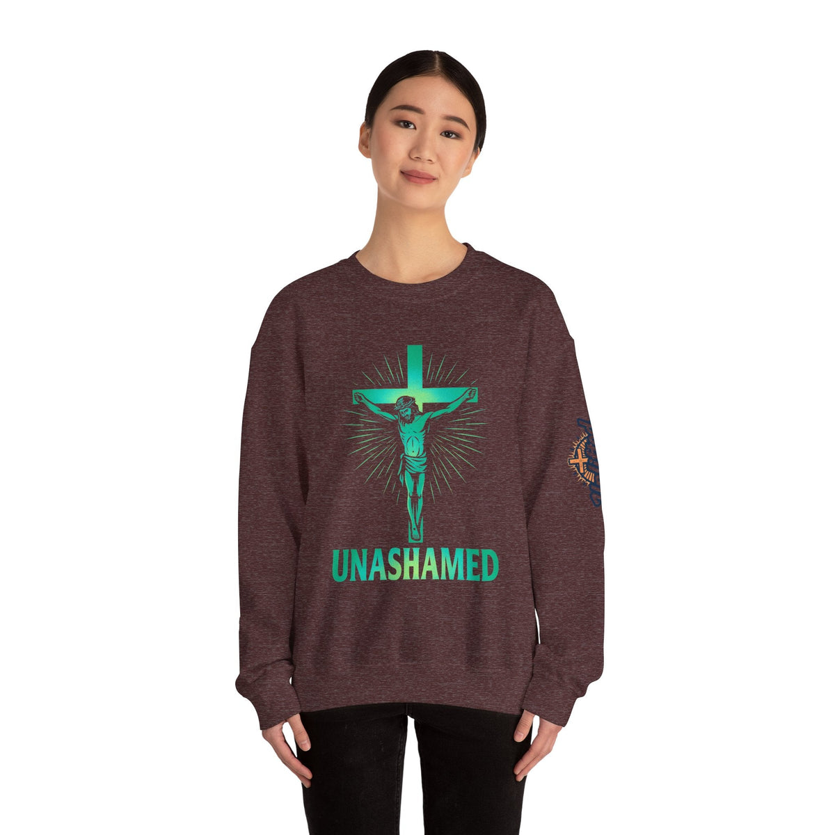 Unashamed Sweatshirt – Romans 1:16 Crucifixion Christian Sweatshirt for Bold Unwavering Faith Printify
