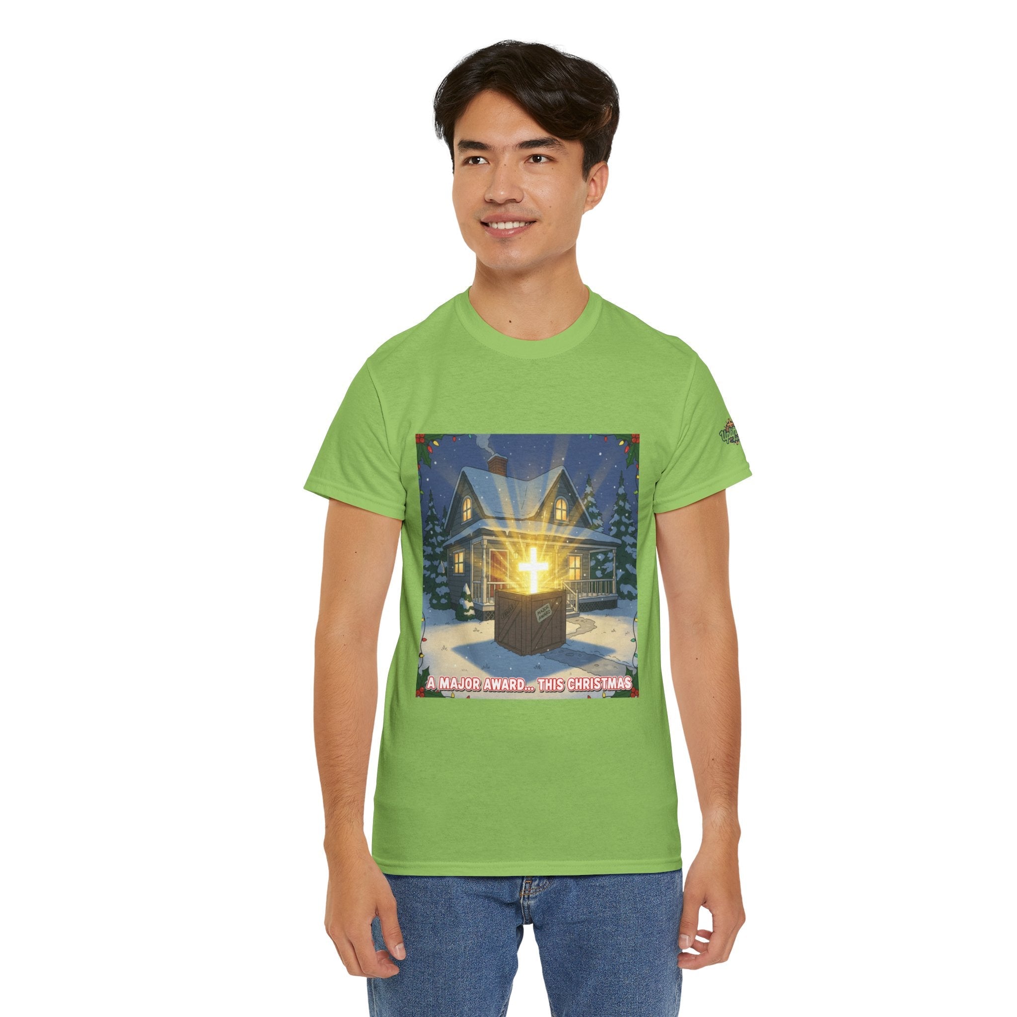 A Major Award This Christmas T-shirt – Fragile Leg Lamp Parody Cross Unboxing Christian T-shirt for Hilarious Faith & Holiday Glow Printify