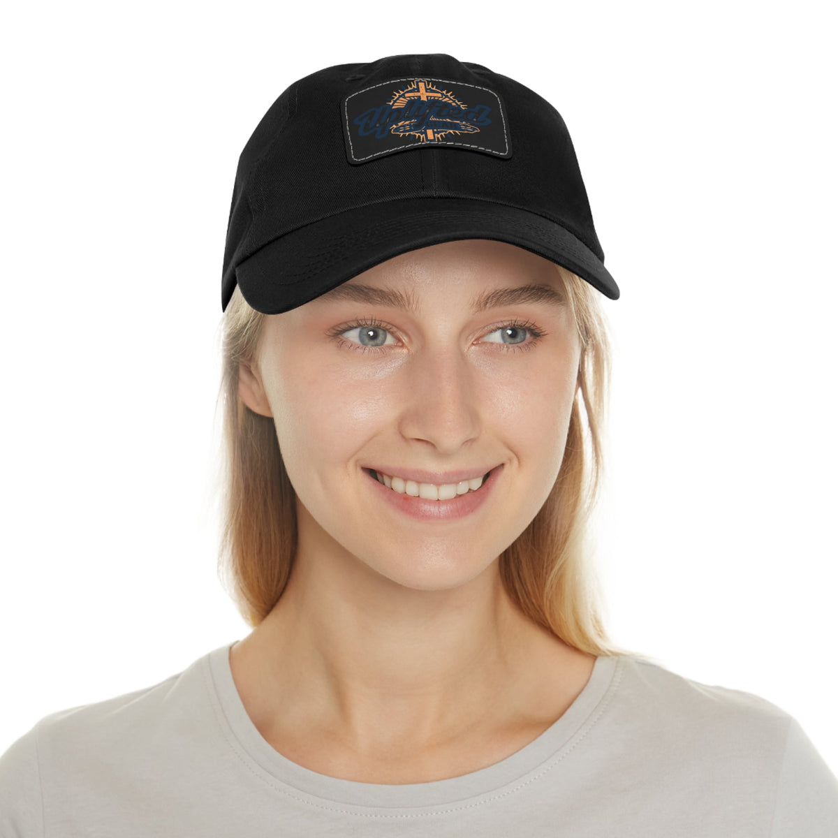Uplifted Gear Leather Patch Dad Hat — Vintage Aviation Logo Cap Printify