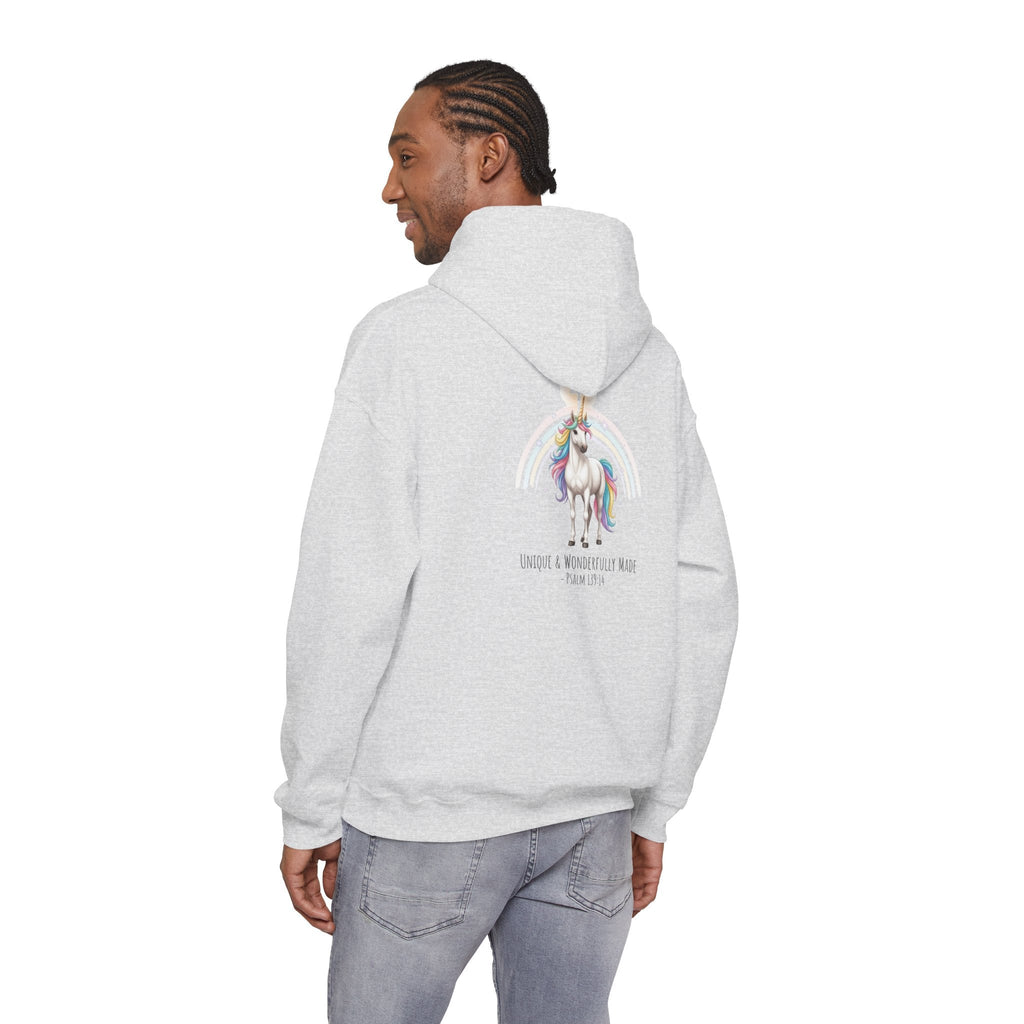 Unique Unicorn Hoodie – Rainbow Cross Psalm 139:14 Christian Hoodie for Wonderfully Made Printify