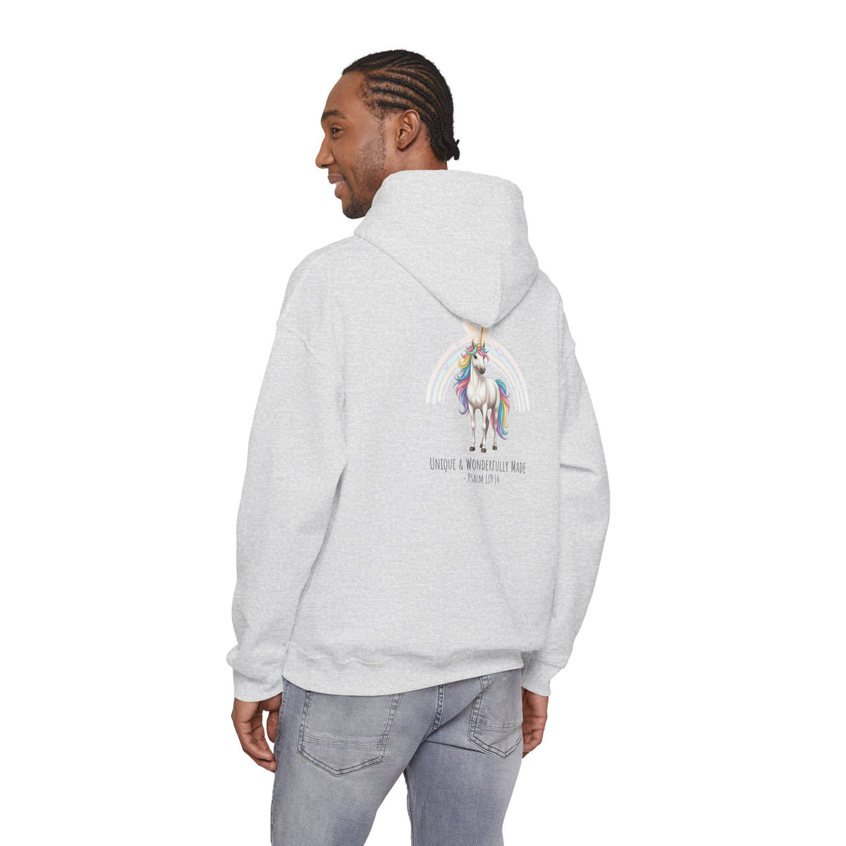 Unique Unicorn Hoodie – Rainbow Cross Psalm 139:14 Christian Hoodie for Wonderfully Made Printify