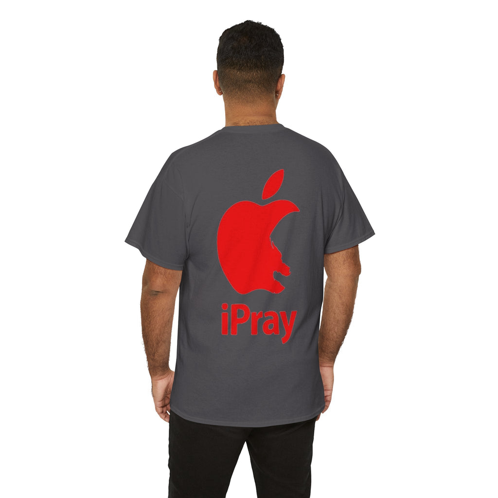 iPray Apple Logo Tee — Funny Christian T-Shirt (Minimal Red Apple Graphic) Printify