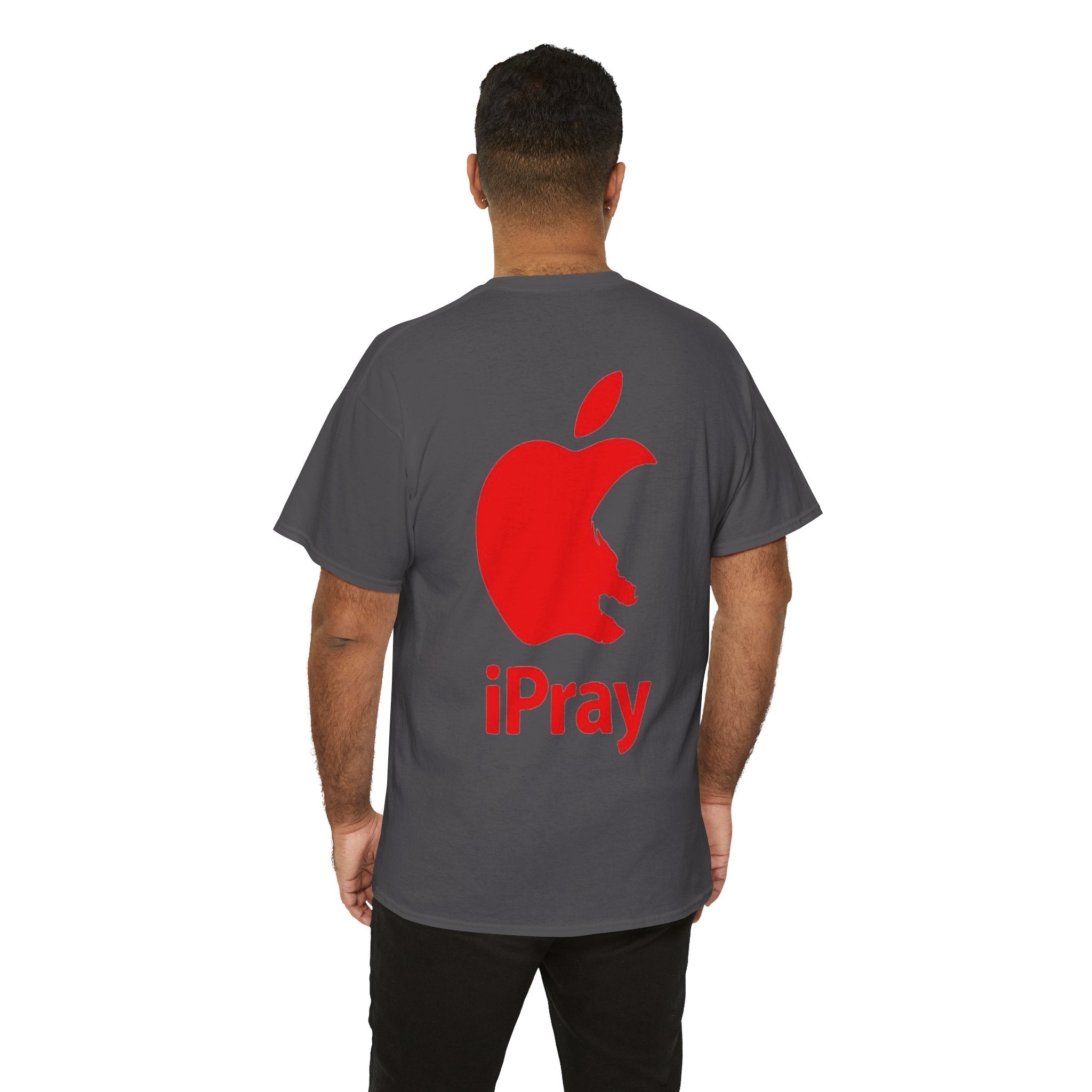 iPray Apple Logo Tee — Funny Christian T-Shirt (Minimal Red Apple Graphic) Printify