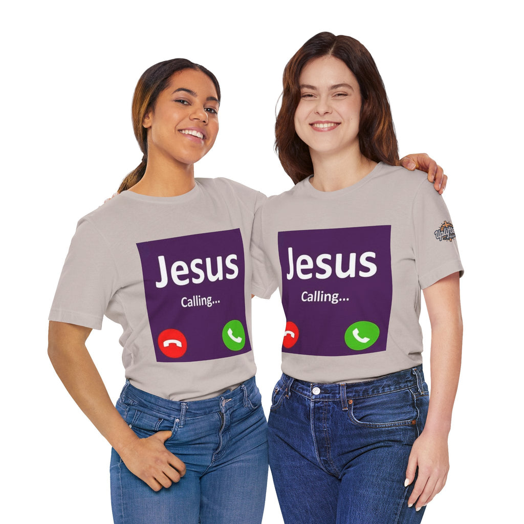 Jesus Calling T-shirt – Funny Cell Phone Screen Christian T-shirt for Divine Connection & Faith Humor Printify