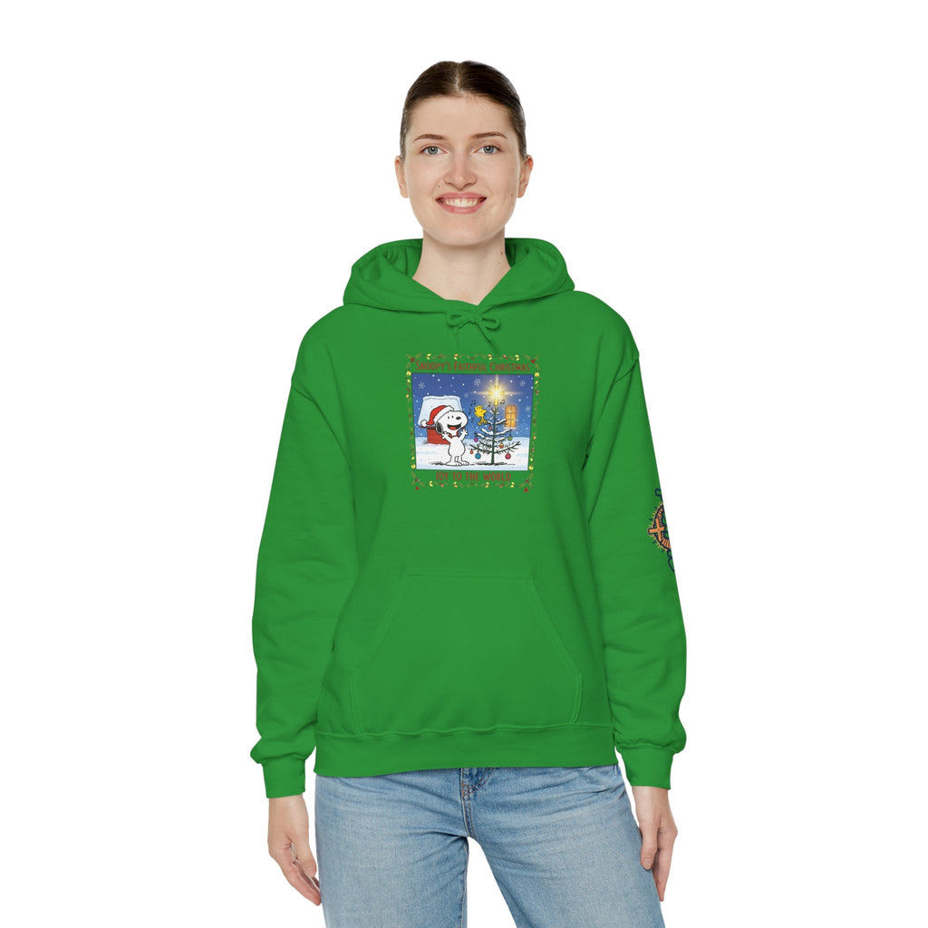 🎄 Faithful Christmas Friends – Christian Holiday Hoodie | Festive Tree & Cartoon Duo | Heartwarming Christmas Tee by Uplifted Gear Printify