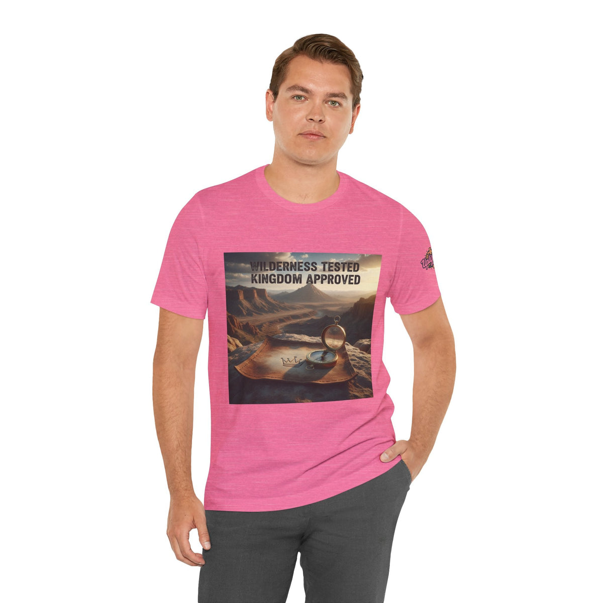 Wilderness Tested Kingdom Approved T-shirt – Mountain Desert Compass Crown Christian T-shirt for Biblical Adventure Faith Printify