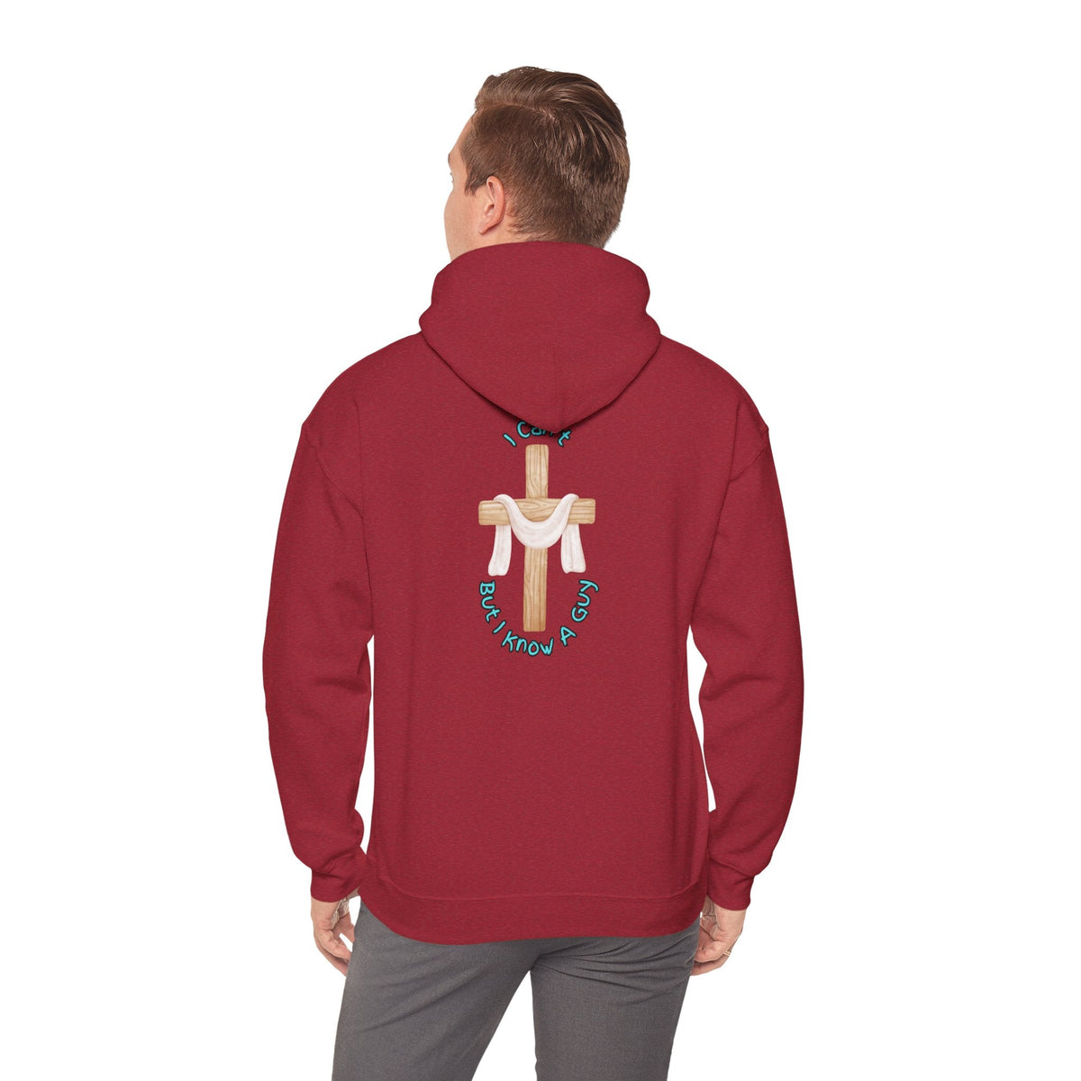 I Can’t, But I Know a Guy Hoodie – Jesus Cross Christian Hoodie for Cozy Faith Printify